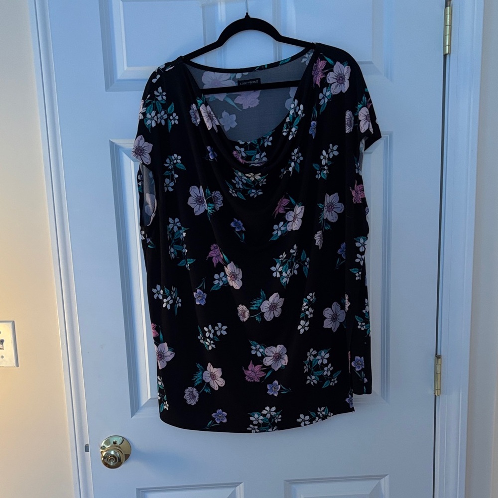 Lane Bryant Black Top with Floral Pattern